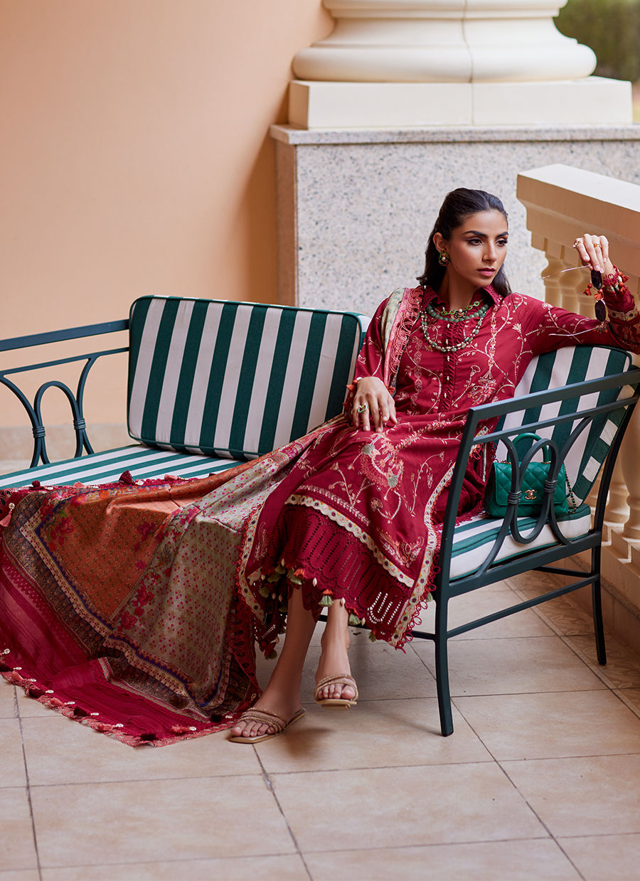 W E S - Luxury Unstitched 2025 by Farah talib Aziz - Rosemary Red