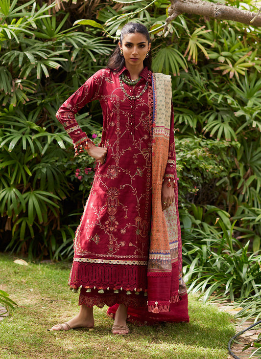 W E S - Luxury Unstitched 2025 by Farah talib Aziz - Rosemary Red