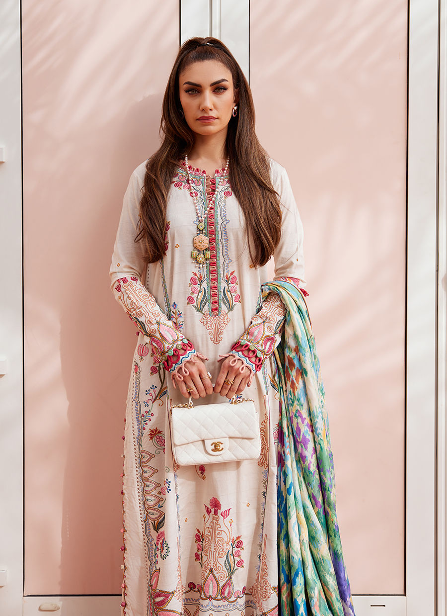 W E S - Luxury Unstitched 2025 by Farah talib Aziz - Irene Ivory